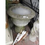 20th Century weathered cast concrete pedestal circular garden urn