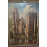 19th Century oil on canvas, castle ruins, signed indistinctly, 24ins x 15.5ins, gilt framed