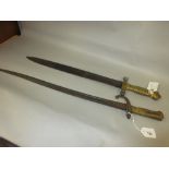 French 1871 pattern bayonet together with an antique short sword, the blade inscribed Jean