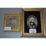 19th Century miniature on ivory portrait of Nelson, oval mounted and gilt framed, together with