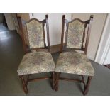 Set of eight (six plus two) 20th Century oak chairs with floral upholstered backs and seats, on