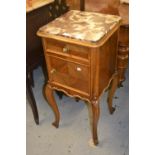 Pair of 19th Century French walnut marble top bedside cabinets with single drawer above panel