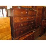19th Century oak straight front chest of two short and three long drawers with knob handles raised