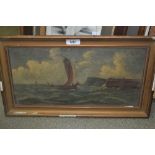 Late 19th/early 20th Century oil on canvas, various shipping off a wooden jetty and coastline,