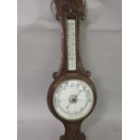 Late Victorian carved oak aneroid barometer thermometer (at fault)