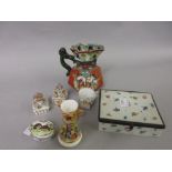 Royal Doulton miniature blush ivory loving cup, a Masons Ironstone jug, pair of floral encrusted