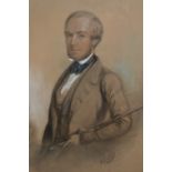 Alexander Blaikley signed charcoal and pastel, portrait of a gentleman holding a fishing rod, Thomas