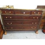 18th Century French directoire mahogany and brass mounted commode with grey flecked white marble top
