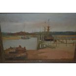 Albert E. V. Lilley signed oil on panel, boats moored in an estuary, 10ins x 14ins