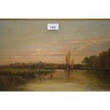 Edward Charles Williams, oil on canvas, ' Putney from Fulham Fields ', signed and dated 1879,