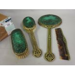 Early 20th Century green glass simulated malachite mounted dressing table set