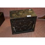 19th Century Japanese black lacquer table cabinet with tambour doors enclosing drawers, 8.5ins