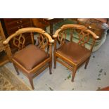 Pair of 20th Century corner chairs with pierced splat backs raised on turned supports with