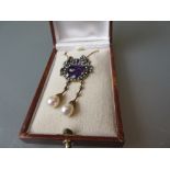 Cabochon amethyst, seed pearl and diamond set necklace Good condition, of recent manufacture