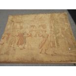 20th Century machine woven tapestry wall hanging, figures in a garden scene
