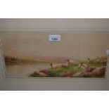 Norman Bradley set of four silvered, framed watercolours, two landscapes with figures and cattle,