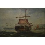 19th Century oil on canvas, shipping off the English coast, signed G. Callow ?, 8ins x 11.5ins