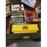 Box containing a quantity of various diecast model vehicles including tin plate, clockwork baggage