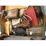 Box containing a large quantity of miscellaneous collectables, including an early Bakelite hair