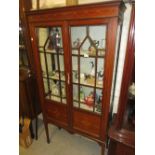 Edwardian mahogany and inlaid two door display cabinet