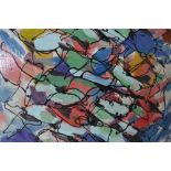 Painting on board, abstract expressionist composition after Pollock, 26.75ins x 22.25ins, unframed