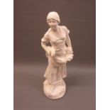 White painted plaster figure of a young female harvester