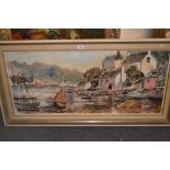 20th Century double sided oil on canvas, coastal fishing scene with beached boats, indistinctly