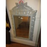 Victorian rectangular carved oak wall mirror with lion surmount, later painted grey