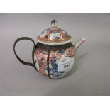 Small Chinese porcelain teapot painted with panels of flowers with gilt metal mounts