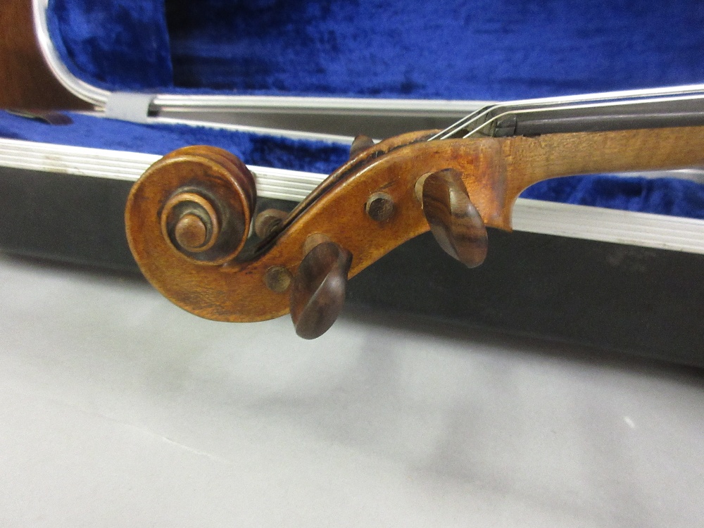 Antique violin with 14.25in one piece back bearing various labels including Houvenel Paris and - Image 2 of 16