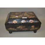 20th Century Chinese rectangular lacquer and abalone inlaid workbox with hinged cover