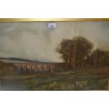 Edgar Patrickson (George) signed watercolour, landscape with figure and viaduct