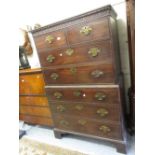 George III mahogany tallboy with a blind fretwork cornice above two short and five long drawers with