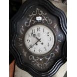 19th Century French ebonised mother of pearl inlaid vineyard clock, the shaped case enclosing a