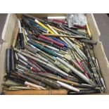 Collection of various fountain pens, ballpoint pens, pencils etc
