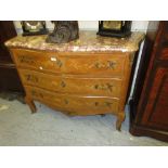 Early 20th Century French Kingwood floral marquetry inlaid commode with a rouge marble top above