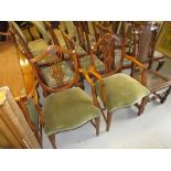 Reproduction yew wood dining room suite comprising: set of eight (six plus two) shield back