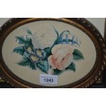 19th Century oval framed watercolour, botanical study, gilt framed, 6ins x 7.5ins together with