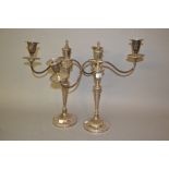 Pair of plated on copper three branch candelabra in Adam style
