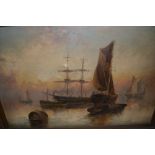 F.E. Jamieson, oil on canvas, shipping scene with steam and sail ships, signed, 19.5ins x 29.5ins,