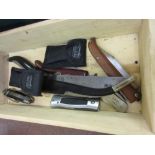 Box containing a collection of various penknives