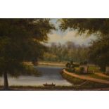 A. Gilbert, pair of 19th Century oils on canvas, lake scenes with figures in rowing boats, inscribed
