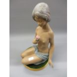 Large Lladdro matt glazed figure of a kneeling semi nude girl, 18ins high