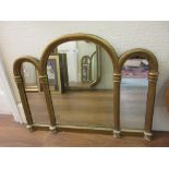 19th Century gilt framed three glass triple arch wall mirror, 27ins x 36ins