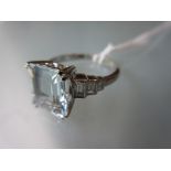 Platinum aquamarine and diamond set ring in Art Deco style (0.40ct/3.30ct) size P 1/2