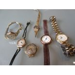 Ladies stainless steel and gold plated quartz wristwatch by Longines together with four other ladies