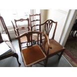 Edwardian mahogany and beechwood line inlaid corner chair , early 19th Century oak hallchair with