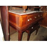 19th Century mahogany crossbanded and inlaid two drawer side table with brass knob handles and