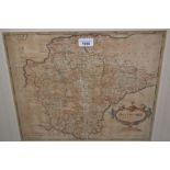 17th Century hand coloured map of Devonshire by Robert Morden, dated 1695, gilt framed, 14ins x 16.
