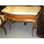 Reproduction French marble top side table with a single marquetry inlaid drawer , raised on ormolu